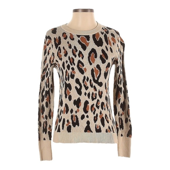 🌺 A New Day Leopard Print Tan Stretchy Pullover Sweater Size XL Soft Knit - Picture 1 of 9